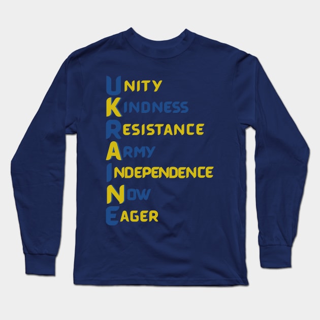 Ukraine - Vertical Acronym, Stand with Ukraine Long Sleeve T-Shirt by MONLart